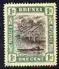 Brunei 1907-10 River Scene 1c black & green with reversed watermark mounted mint SG 23x