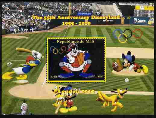Mali 2010 The 55th Anniversary of Disneyland - Baseball #6 perf s/sheet unmounted mint. Note this item is privately produced and is offered purely on its thematic appeal,, stamps on disney, stamps on films, stamps on cinema, stamps on movies, stamps on cartoons, stamps on sport, stamps on baseball
