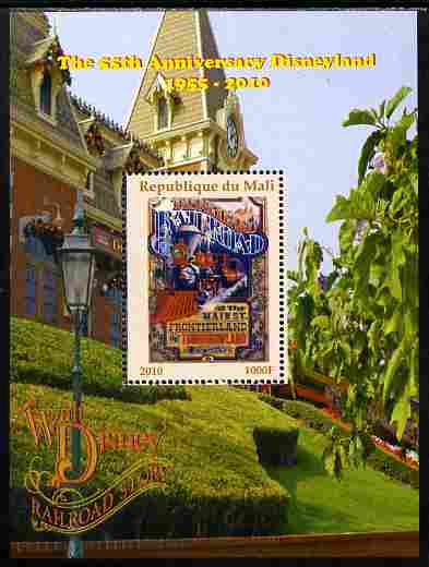 Mali 2010 The 55th Anniversary of Disneyland - Walt Disney's Railroad Story #16 perf s/sheet unmounted mint. Note this item is privately produced and is offered purely on its thematic appeal , stamps on disney, stamps on films, stamps on cinema, stamps on movies, stamps on cartoons, stamps on railways