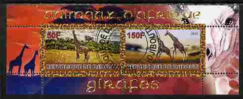 Djibouti 2010 Animals of Africa - Giraffes perf sheetlet containing 2 values fine cto used, stamps on animals, stamps on giraffes