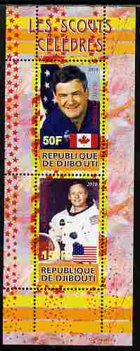 Djibouti 2010 Famous Scouts - Neil Armstrong & Marc Garneau perf sheetlet containing 2 values unmounted mint, stamps on , stamps on  stamps on personalities, stamps on  stamps on space, stamps on  stamps on apollo, stamps on  stamps on masonics, stamps on  stamps on scouts, stamps on  stamps on masonry