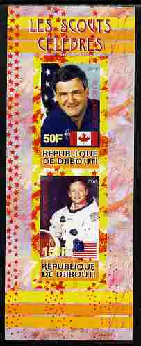 Djibouti 2010 Famous Scouts - Neil Armstrong & Marc Garneau imperf sheetlet containing 2 values unmounted mint, stamps on , stamps on  stamps on personalities, stamps on  stamps on space, stamps on  stamps on apollo, stamps on  stamps on masonics, stamps on  stamps on scouts, stamps on  stamps on masonry