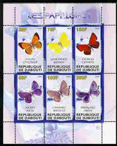 Djibouti 2010 Butterflies #01 perf sheetlet containing 6 values unmounted mint, stamps on , stamps on  stamps on butterflies