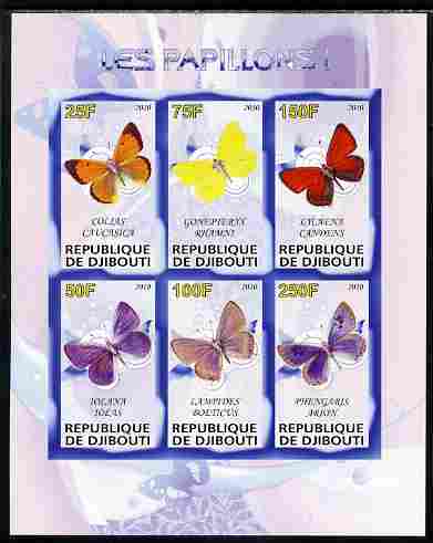 Djibouti 2010 Butterflies #01 imperf sheetlet containing 6 values unmounted mint, stamps on , stamps on  stamps on butterflies