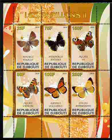 Djibouti 2010 Butterflies #02 perf sheetlet containing 6 values unmounted mint, stamps on , stamps on  stamps on butterflies