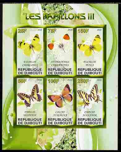 Djibouti 2010 Butterflies #03 imperf sheetlet containing 6 values unmounted mint, stamps on , stamps on  stamps on butterflies