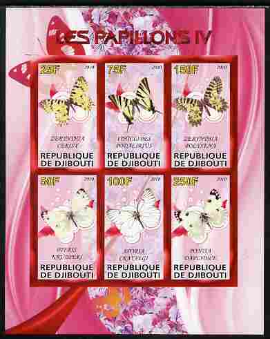 Djibouti 2010 Butterflies #04 imperf sheetlet containing 6 values unmounted mint, stamps on , stamps on  stamps on butterflies