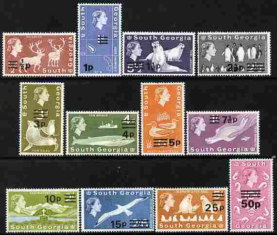 Falkland Islands Dependencies - South Georgia 1977-78 Decimal Currency surcharged set of 12 unmounted mint SG 53-66, stamps on , stamps on  stamps on animals, stamps on  stamps on polar, stamps on  stamps on penguins, stamps on  stamps on whales, stamps on  stamps on ships, stamps on  stamps on 