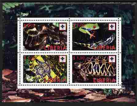 Liberia 2008 Turtles perf sheetlet containing 4 values each with Scouts Logo unmounted mint, stamps on turtles, stamps on reptiles, stamps on scouts, stamps on frogs