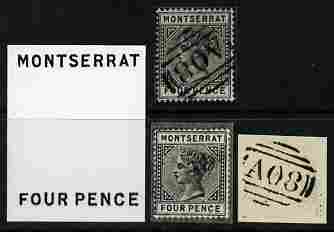 Montserrat group of four Photographic prints from Speratis own negatives of 1880 4d, one with BPA handstamp on back, stamps on forgeries, stamps on forger, stamps on forgery, stamps on sperati