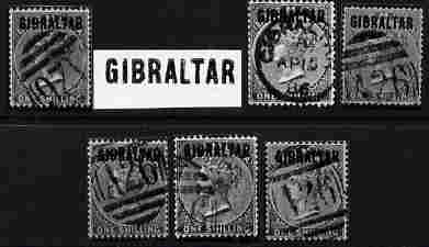 Gibraltar group of seven Photographic prints from Speratis own negatives of 1886 overprint, one with BPA handstamp on back, stamps on forgeries, stamps on forger, stamps on forgery, stamps on sperati