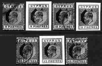 Cyprus group of 7 stamp-size Photographic prints from Sperati's own negatives of various Edwardian values ex BPA archives, stamps on , stamps on  stamps on forgeries, stamps on  stamps on forger, stamps on  stamps on forgery, stamps on  stamps on sperati