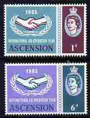 Ascension 1965 International Co-operation Year set of 2 unmounted mint SG 220-21, stamps on , stamps on  stamps on , stamps on  stamps on  icy , stamps on  stamps on 