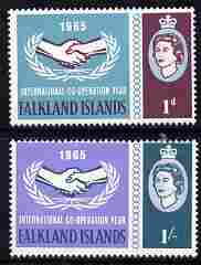 Falkland Islands 1965 International Co-operation Year set of 2 unmounted mint SG 221-22, stamps on , stamps on  icy , stamps on 