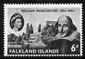 Falkland Islands 1964 400th Birth Anniversary of Shakespeare 6d unmounted mint SG 214, stamps on personalities, stamps on shakespeare, stamps on literature