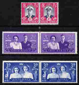 South Africa 1947 KG6 Royal Visit set of 6 (3 bi-lingual horiz pairs) unmounted mint SG 111-13, stamps on , stamps on  stamps on , stamps on  stamps on  kg6 , stamps on  stamps on royal visit