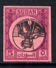 Sudan 1951-61 Shilluk Warrior 5m imperf proof on pink ungummed paper with centre inverted, ex De La Rue archives, as SG 127, stamps on militaria, stamps on  kg6 , stamps on 