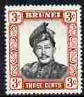 Brunei 1964-72 Sultan 3c black & lake-brown glazed paper unmounted mint SG120a, stamps on , stamps on  stamps on houses