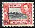 Kenya, Uganda & Tanganyika 1938-54 KG6 Mt Kilimanjaro 15c black & rose-red P13.25 unmounted mint SG137, stamps on , stamps on  kg6 , stamps on mountains