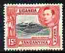 Kenya, Uganda & Tanganyika 1938-54 KG6 Mt Kilimanjaro 15c black & rose-red P13.25 unmounted mint SG137, stamps on , stamps on  kg6 , stamps on mountains
