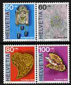 Switzerland 1994 Pro Patria - Folk Art perf set of 4 unmounted mint SG 1287-90, stamps on arts, stamps on clocks