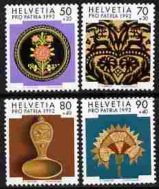 Switzerland 1992 Pro Patria - Folk Art perf set of 4 unmounted mint SG 1246-49, stamps on arts, stamps on 