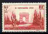 France 1938 20th Anniversary of Armistice 65c + 35c unmounted mint SG 618, stamps on tourism, stamps on  ww1 , stamps on 
