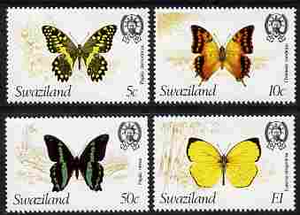 Swaziland 1982 Butterflies the set of 4 each with wmk to right of CA (as seen from the back) unmounted mint SG 393-6 plus photocopy of memo from Gibbons referring to the ..., stamps on butterflies