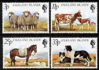 Falkland Islands 1981 Farm Animals perf set of 4 unmounted mint SG 392-5, stamps on , stamps on  stamps on animals, stamps on  stamps on sheep, stamps on  stamps on ovine, stamps on  stamps on cattle, stamps on  stamps on bovine, stamps on  stamps on horses, stamps on  stamps on dogs, stamps on  stamps on farming