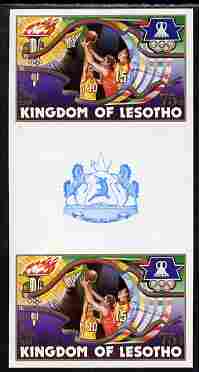 Lesotho 1984 Los Angeles Olympic Games 75s (Basketball) imperf proof gutter pair from the uncut proof sheet unmounted mint as SG 593, stamps on olympics, stamps on basketball