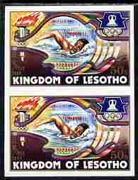 Lesotho 1984 Los Angeles Olympic Games 50s (Swimming) imperf proof pair from the uncut proof sheet unmounted mint as SG 592, stamps on olympics, stamps on swimming