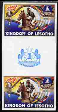 Lesotho 1984 Los Angeles Olympic Games 30s (Horse Riding) imperf proof gutter pair from the uncut proof sheet unmounted mint as SG 591, stamps on olympics, stamps on horses