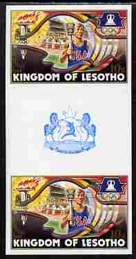 Lesotho 1984 Los Angeles Olympic Games 10s (Torch Bearer) imperf proof gutter pair from the uncut proof sheet unmounted mint as SG 590, stamps on olympics, stamps on 