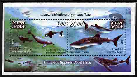India 2009 Sharks & Dolphins perf m/sheet unmounted mint , stamps on fish, stamps on dolphins, stamps on whales, stamps on mammals