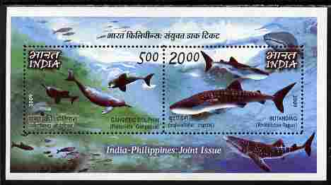 India 2009 Sharks & Dolphins perf m/sheet unmounted mint , stamps on , stamps on  stamps on fish, stamps on  stamps on dolphins, stamps on  stamps on whales, stamps on  stamps on mammals