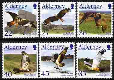 Guernsey - Alderney 2002 Migrating Birds (1st series) Raptors perf set of 6 unmounted mint SG A185-90, stamps on , stamps on  stamps on birds, stamps on  stamps on birds of prey