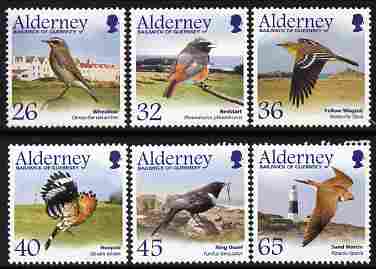 Guernsey - Alderney 2004 Migrating Birds (3rd series) Passerines perf set of 6 unmounted mint SG A235-40, stamps on , stamps on  stamps on birds, stamps on  stamps on lighthouses