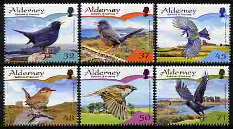 Guernsey - Alderney 2007 Resident Birds (2nd series) Passerines perf set of 6 unmounted mint SG A316-21, stamps on , stamps on  stamps on birds, stamps on  stamps on 