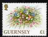 Guernsey 1992-97 Flowers definitive �1 Floral Arrangement (1992 imprint date) unmounted mint SG 581, stamps on flowers