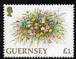 Guernsey 1992-97 Flowers definitive £1 Floral Arrangement (1992 imprint date) unmounted mint SG 581, stamps on , stamps on  stamps on flowers