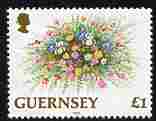 Guernsey 1992-97 Flowers definitive £1 Floral Arrangement (1994 imprint date) unmounted mint ex SG MS 644, stamps on flowers