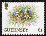 Guernsey 1992-97 Flowers definitive £1 Floral Arrangement (1995 imprint date) unmounted mint ex SG MS 681, stamps on flowers