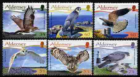 Guernsey - Alderney 2008 Resident Birds (3rd series) Raptors perf set of 6 unmounted mint SG A336-41, stamps on , stamps on  stamps on birds, stamps on  stamps on birds of prey