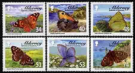 Guernsey - Alderney 2008 Butterflies perf set of 6 unmounted mint SG A329-34, stamps on , stamps on  stamps on butterflies