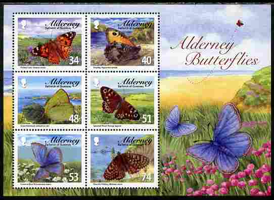 Guernsey - Alderney 2008 Butterflies perf m/sheet unmounted mint SG MS A335, stamps on butterflies
