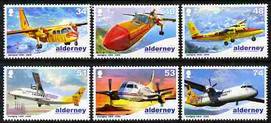 Guernsey - Alderney 2008 40th Anniversary of Aurigny Air Services perf set of 6 unmounted mint SG A349-54, stamps on , stamps on  stamps on aviation, stamps on  stamps on 
