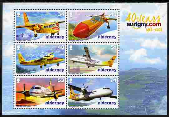 Guernsey - Alderney 2008 40th Anniversary of Aurigny Air Services perf m/sheet unmounted mint SG MS A355, stamps on aviation, stamps on 