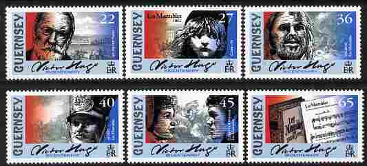 Guernsey 2002 Victor Hugo's Les Miserables perf set of 6 values unmounted mint, SG 935-40, stamps on , stamps on  stamps on literature, stamps on  stamps on entertainments, stamps on  stamps on theatre, stamps on  stamps on music, stamps on  stamps on police