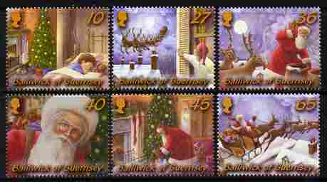 Guernsey 2003 Christmas - Twas the Night Before Christmas perf set of 6 unmounted mint, SG 1009-14, stamps on , stamps on  stamps on christmas