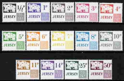 Jersey 1971-75 Postage Due set of 14 complete unmounted mint, SG D7-20, stamps on , stamps on  stamps on postage due, stamps on  stamps on maps